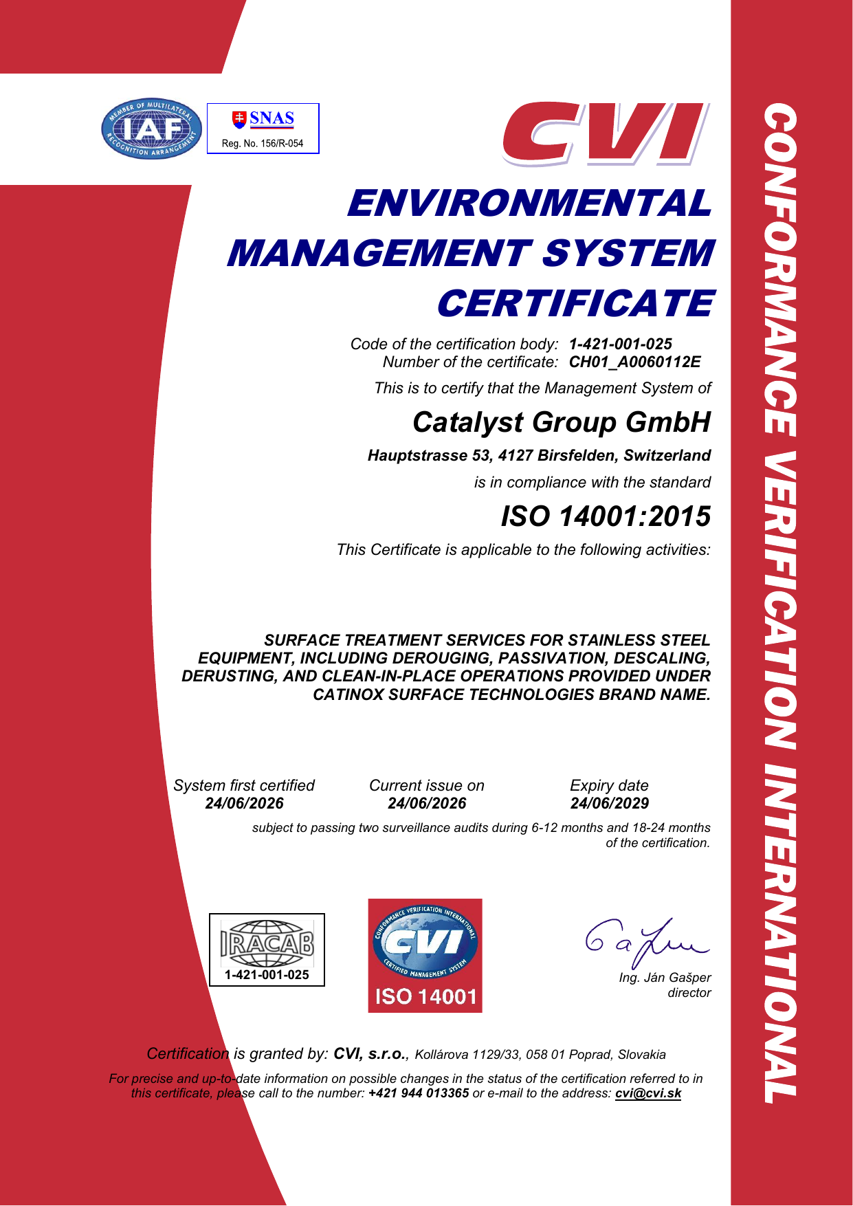 ISO 14001:2015 certificate